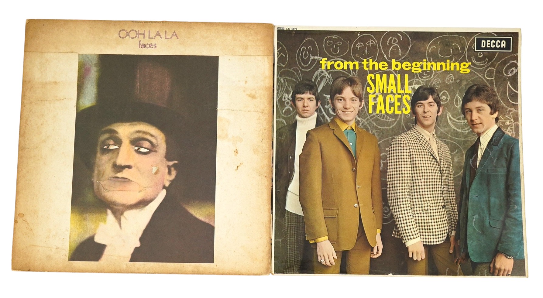 Two Small Faces related LP record albums; From the Beginning on Decca LK4879 and Ooh La La on Warner Bros K56011. Condition - fair to good, and some wear to cover of Ooh La La